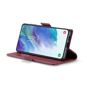 For Samsung Galaxy S21 FE 5G CaseMe 023 Butterfly Buckle Litchi Texture RFID Anti-theft Leather Phone Case(Wine Red)