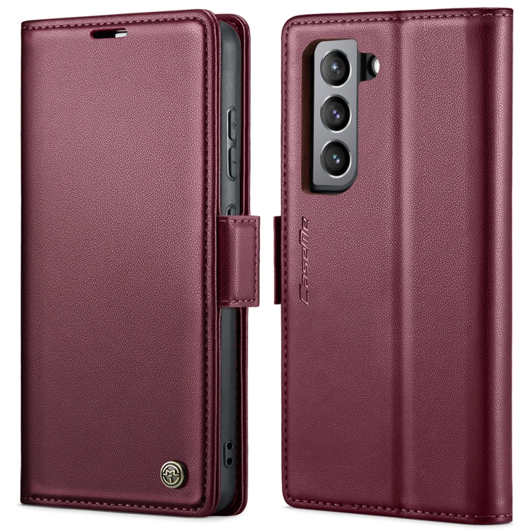 For Samsung Galaxy S21 FE 5G CaseMe 023 Butterfly Buckle Litchi Texture RFID Anti-theft Leather Phone Case(Wine Red) - free shipping - PMC TechLife - Order now!