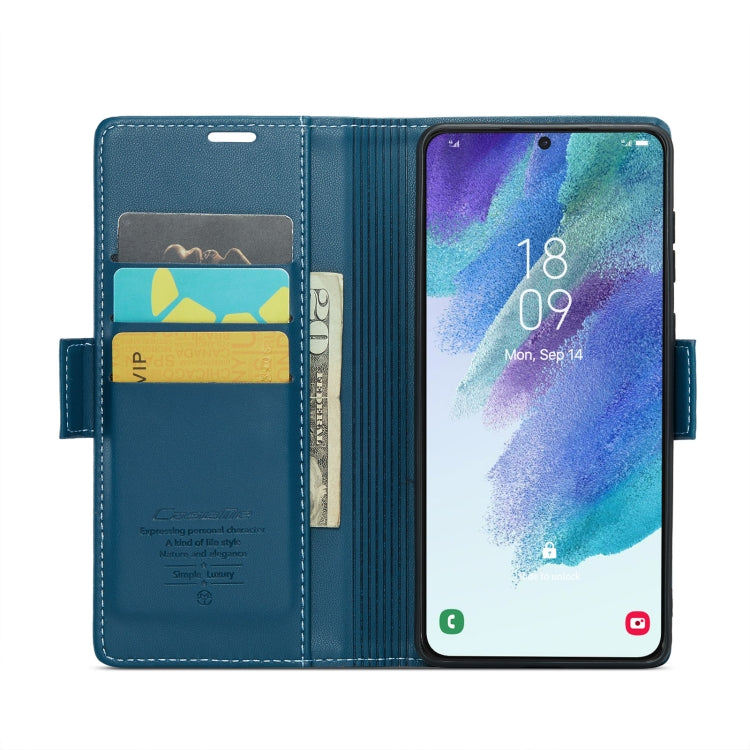 For Samsung Galaxy S21 FE 5G CaseMe 023 Butterfly Buckle Litchi Texture RFID Anti-theft Leather Phone Case(Blue) - free shipping - PMC TechLife - Order now!