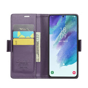 For Samsung Galaxy S21 FE 5G CaseMe 023 Butterfly Buckle Litchi Texture RFID Anti-theft Leather Phone Case(Pearly Purple)