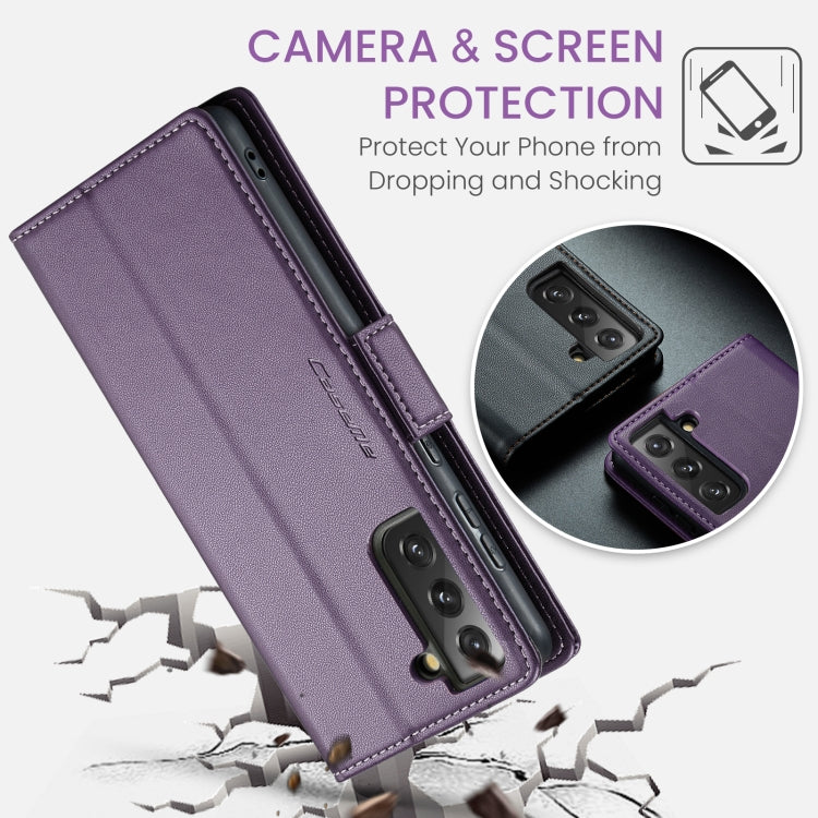 For Samsung Galaxy S21 FE 5G CaseMe 023 Butterfly Buckle Litchi Texture RFID Anti-theft Leather Phone Case(Pearly Purple)