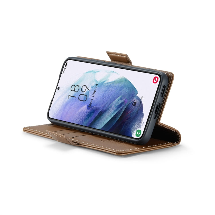 For Samsung Galaxy S21 5G CaseMe 023 Butterfly Buckle Litchi Texture RFID Anti-theft Leather Phone Case(Brown) - free shipping - PMC TechLife - Order now!