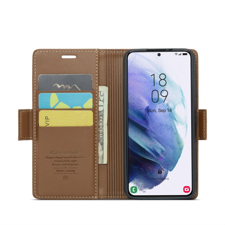 For Samsung Galaxy S21+ 5G CaseMe 023 Butterfly Buckle Litchi Texture RFID Anti-theft Leather Phone Case(Brown) - free shipping - PMC TechLife - Order now!