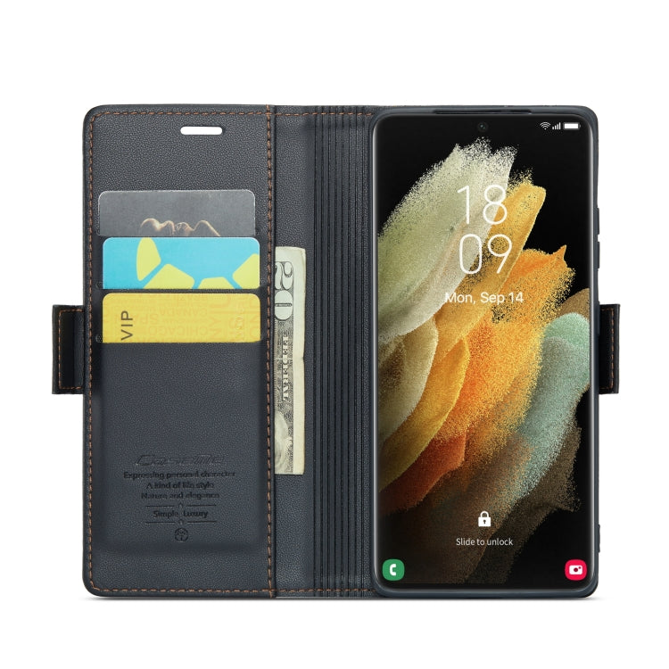 For Samsung Galaxy S21 Ultra 5G CaseMe 023 Butterfly Buckle Litchi Texture RFID Anti-theft Leather Phone Case(Black) - free shipping - PMC TechLife - Order now!