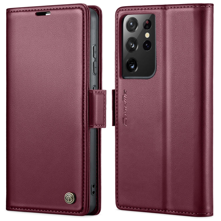 For Samsung Galaxy S21 Ultra 5G CaseMe 023 Butterfly Buckle Litchi Texture RFID Anti-theft Leather Phone Case(Wine Red) - free shipping - PMC TechLife - Order now!