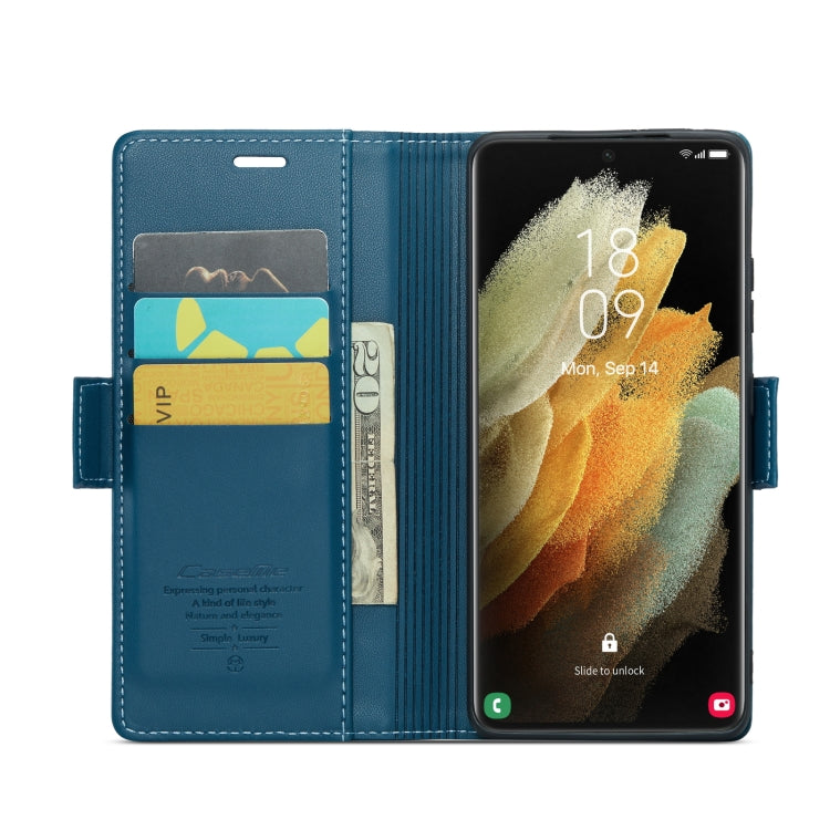 For Samsung Galaxy S21 Ultra 5G CaseMe 023 Butterfly Buckle Litchi Texture RFID Anti-theft Leather Phone Case(Blue) - free shipping - PMC TechLife - Order now!