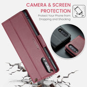 For Samsung Galaxy A30s / A50s / A50 CaseMe 023 Butterfly Buckle Litchi Texture RFID Anti-theft Leather Phone Case(Wine Red)