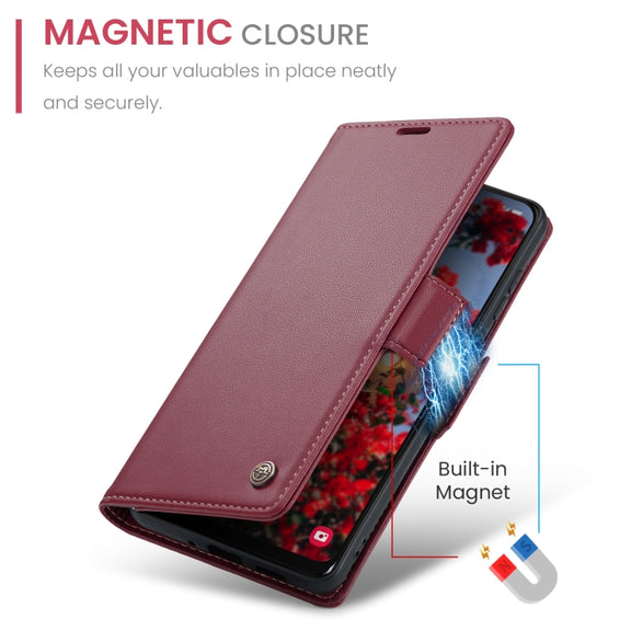 For Samsung Galaxy A30s / A50s / A50 CaseMe 023 Butterfly Buckle Litchi Texture RFID Anti-theft Leather Phone Case(Wine Red)