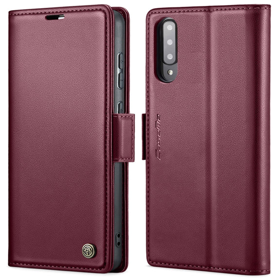 For Samsung Galaxy A30s / A50s / A50 CaseMe 023 Butterfly Buckle Litchi Texture RFID Anti-theft Leather Phone Case(Wine Red)