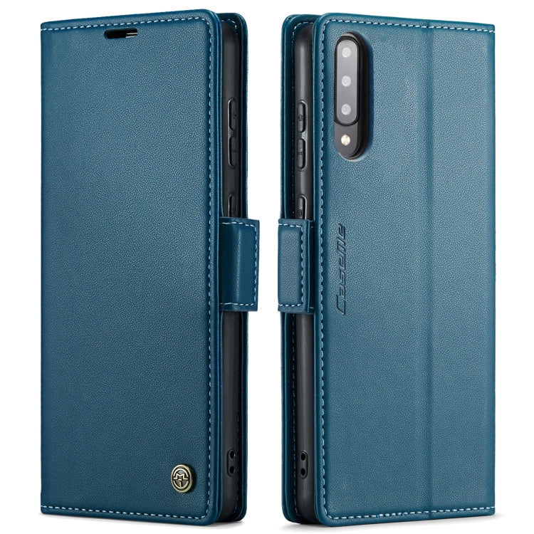 For Samsung Galaxy A30s / A50s / A50 CaseMe 023 Butterfly Buckle Litchi Texture RFID Anti-theft Leather Phone Case(Blue)