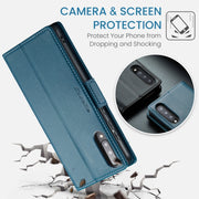 For Samsung Galaxy A30s / A50s / A50 CaseMe 023 Butterfly Buckle Litchi Texture RFID Anti-theft Leather Phone Case(Blue)