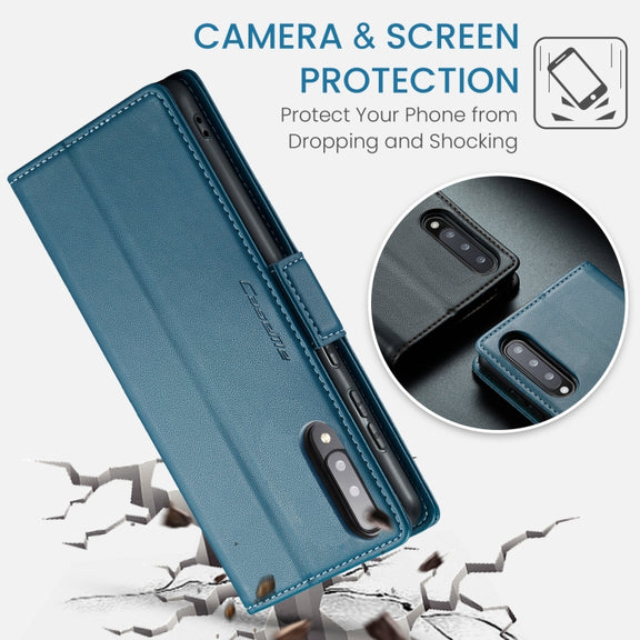 For Samsung Galaxy A30s / A50s / A50 CaseMe 023 Butterfly Buckle Litchi Texture RFID Anti-theft Leather Phone Case(Blue)