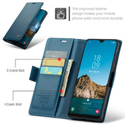 For Samsung Galaxy A30s / A50s / A50 CaseMe 023 Butterfly Buckle Litchi Texture RFID Anti-theft Leather Phone Case(Blue)