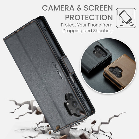 For Samsung Galaxy A32 5G / M32 5G CaseMe 023 Butterfly Buckle Litchi Texture RFID Anti-theft Leather Phone Case(Black)