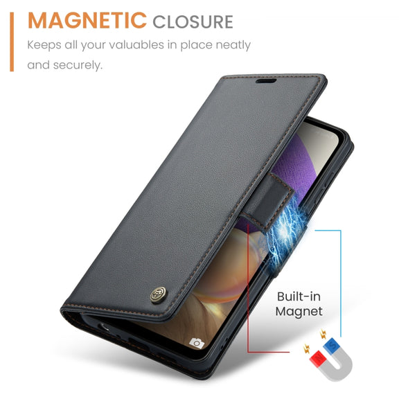 For Samsung Galaxy A32 5G / M32 5G CaseMe 023 Butterfly Buckle Litchi Texture RFID Anti-theft Leather Phone Case(Black)