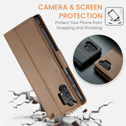 For Samsung Galaxy A32 5G / M32 5G CaseMe 023 Butterfly Buckle Litchi Texture RFID Anti-theft Leather Phone Case(Brown)