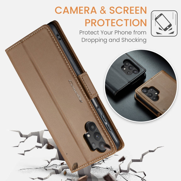 For Samsung Galaxy A32 5G / M32 5G CaseMe 023 Butterfly Buckle Litchi Texture RFID Anti-theft Leather Phone Case(Brown)