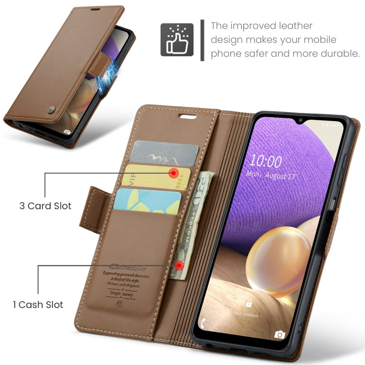 For Samsung Galaxy A32 5G / M32 5G CaseMe 023 Butterfly Buckle Litchi Texture RFID Anti-theft Leather Phone Case(Brown)