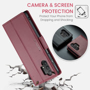 For Samsung Galaxy A32 5G / M32 5G CaseMe 023 Butterfly Buckle Litchi Texture RFID Anti-theft Leather Phone Case(Wine Red)