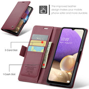 For Samsung Galaxy A32 5G / M32 5G CaseMe 023 Butterfly Buckle Litchi Texture RFID Anti-theft Leather Phone Case(Wine Red)