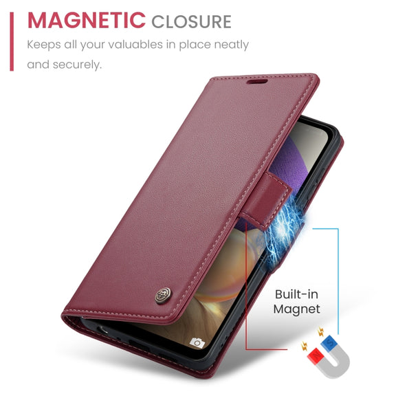 For Samsung Galaxy A32 5G / M32 5G CaseMe 023 Butterfly Buckle Litchi Texture RFID Anti-theft Leather Phone Case(Wine Red)