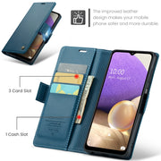 For Samsung Galaxy A32 5G / M32 5G CaseMe 023 Butterfly Buckle Litchi Texture RFID Anti-theft Leather Phone Case(Blue)
