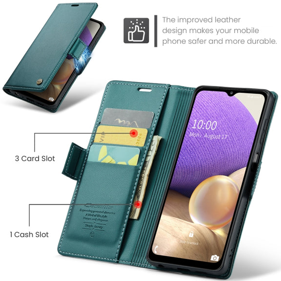 For Samsung Galaxy A32 5G / M32 5G CaseMe 023 Butterfly Buckle Litchi Texture RFID Anti-theft Leather Phone Case(Pearly Blue)