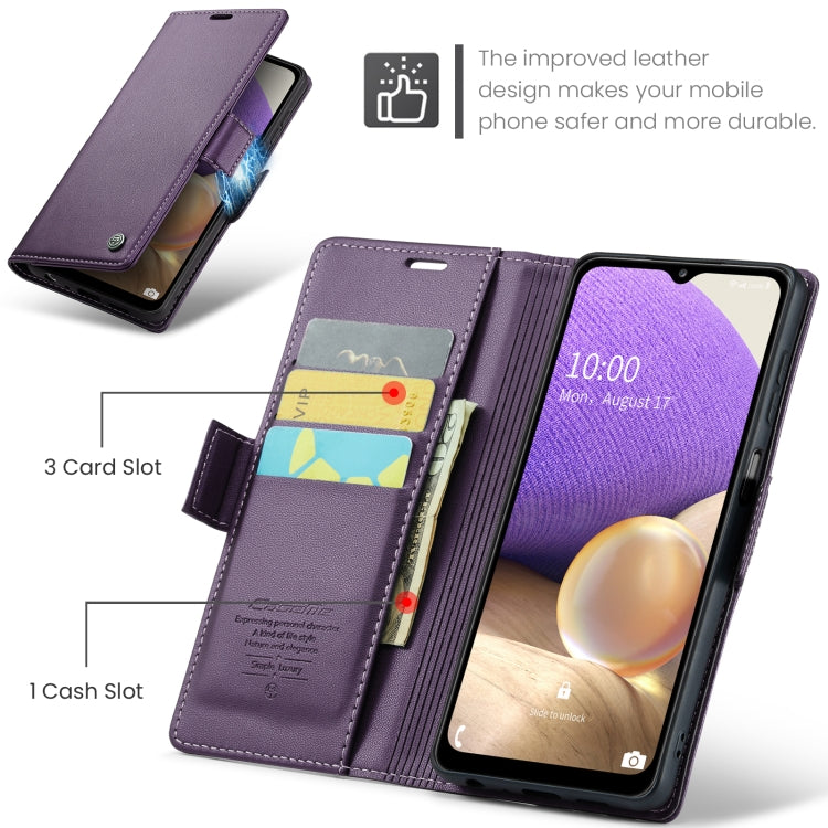 For Samsung Galaxy A32 5G / M32 5G CaseMe 023 Butterfly Buckle Litchi Texture RFID Anti-theft Leather Phone Case(Pearly Purple)