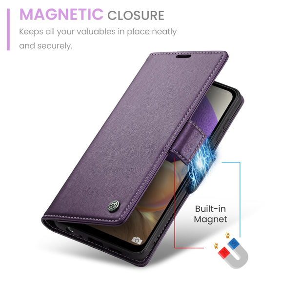 For Samsung Galaxy A32 5G / M32 5G CaseMe 023 Butterfly Buckle Litchi Texture RFID Anti-theft Leather Phone Case(Pearly Purple)