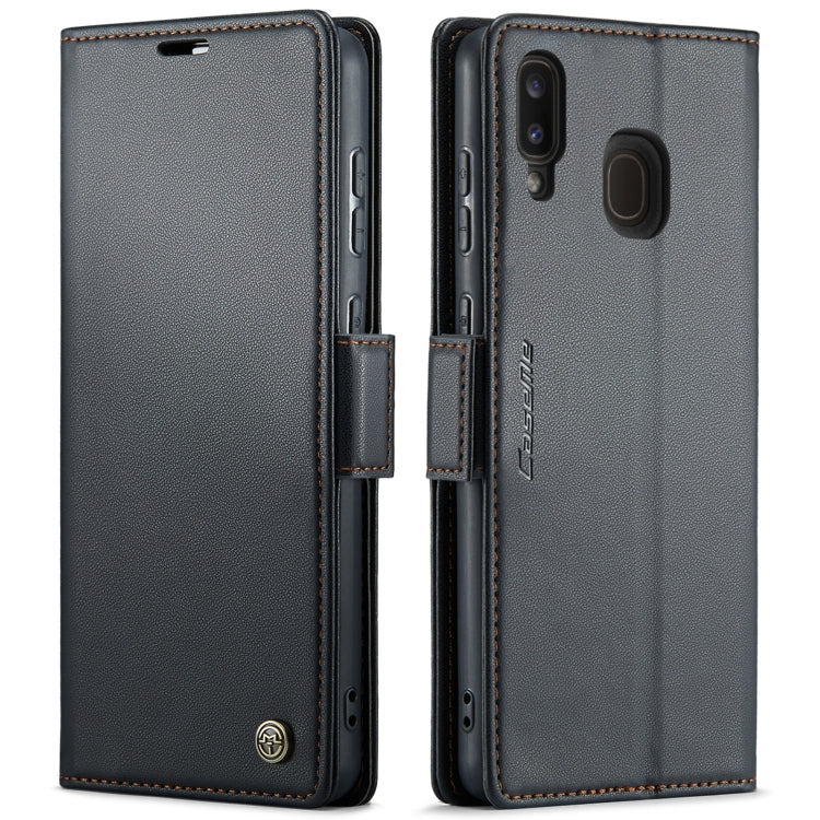 For Samsung Galaxy A40 CaseMe 023 Butterfly Buckle Litchi Texture RFID Anti-theft Leather Phone Case(Black)