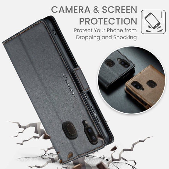 For Samsung Galaxy A40 CaseMe 023 Butterfly Buckle Litchi Texture RFID Anti-theft Leather Phone Case(Black)