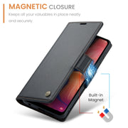 For Samsung Galaxy A40 CaseMe 023 Butterfly Buckle Litchi Texture RFID Anti-theft Leather Phone Case(Black)