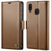 For Samsung Galaxy A40 CaseMe 023 Butterfly Buckle Litchi Texture RFID Anti-theft Leather Phone Case(Brown)