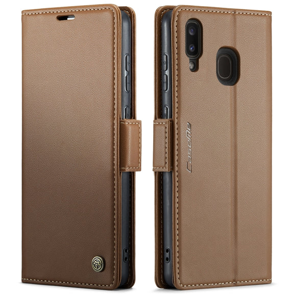 For Samsung Galaxy A40 CaseMe 023 Butterfly Buckle Litchi Texture RFID Anti-theft Leather Phone Case(Brown)