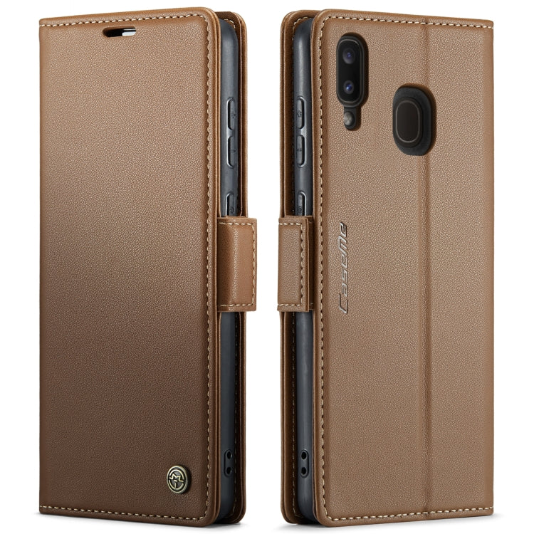 For Samsung Galaxy A40 CaseMe 023 Butterfly Buckle Litchi Texture RFID Anti-theft Leather Phone Case(Brown)