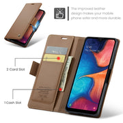 For Samsung Galaxy A40 CaseMe 023 Butterfly Buckle Litchi Texture RFID Anti-theft Leather Phone Case(Brown)