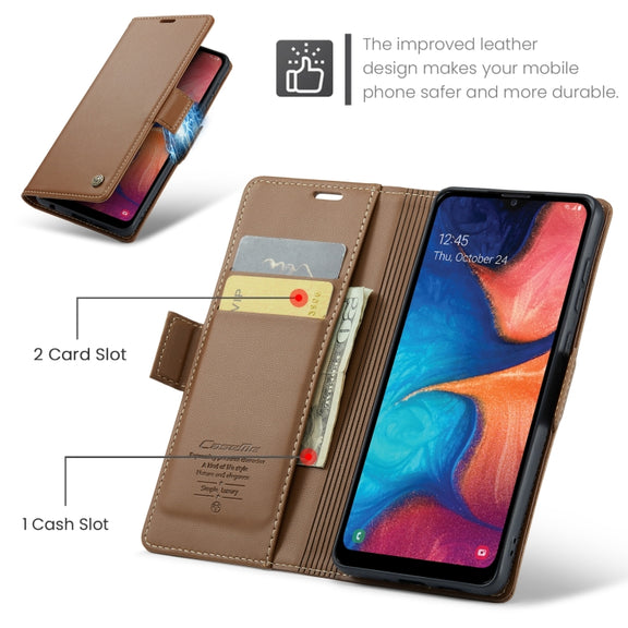 For Samsung Galaxy A40 CaseMe 023 Butterfly Buckle Litchi Texture RFID Anti-theft Leather Phone Case(Brown)