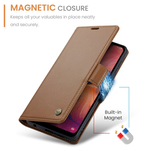 For Samsung Galaxy A40 CaseMe 023 Butterfly Buckle Litchi Texture RFID Anti-theft Leather Phone Case(Brown)
