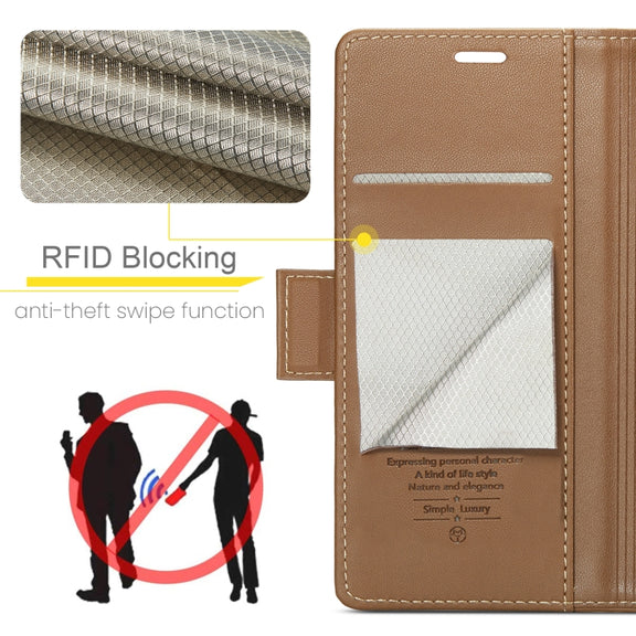 For Samsung Galaxy A40 CaseMe 023 Butterfly Buckle Litchi Texture RFID Anti-theft Leather Phone Case(Brown)