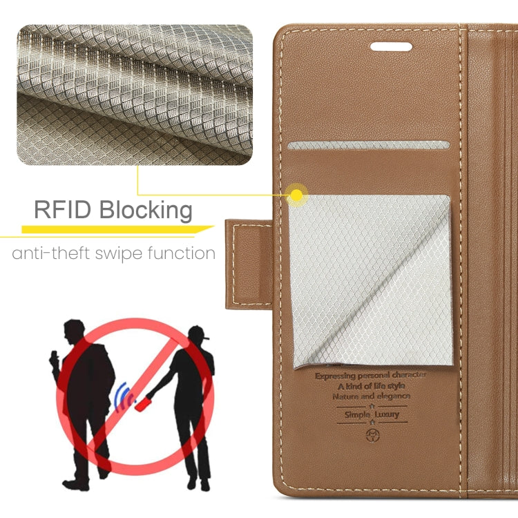 For Samsung Galaxy A40 CaseMe 023 Butterfly Buckle Litchi Texture RFID Anti-theft Leather Phone Case(Brown)
