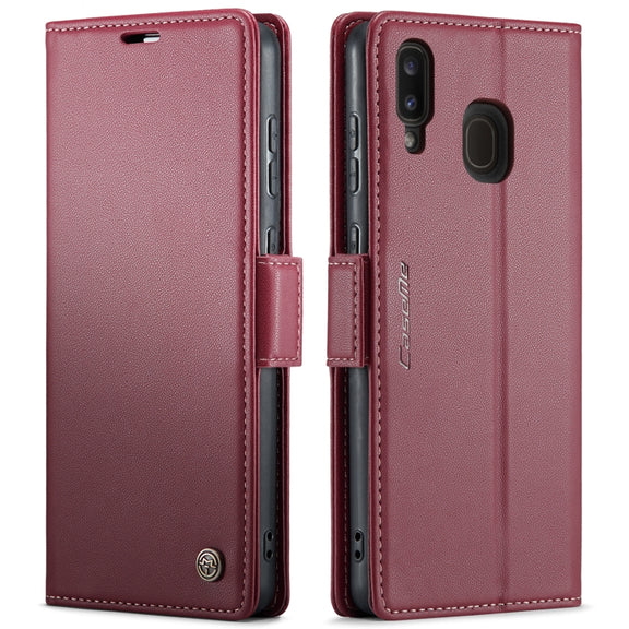 For Samsung Galaxy A40 CaseMe 023 Butterfly Buckle Litchi Texture RFID Anti-theft Leather Phone Case(Wine Red)