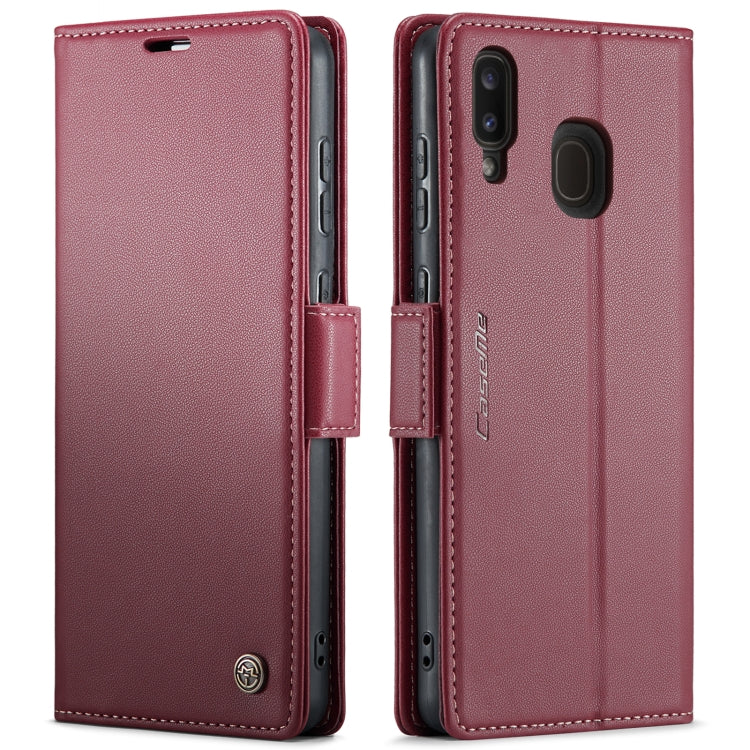 For Samsung Galaxy A40 CaseMe 023 Butterfly Buckle Litchi Texture RFID Anti-theft Leather Phone Case(Wine Red)