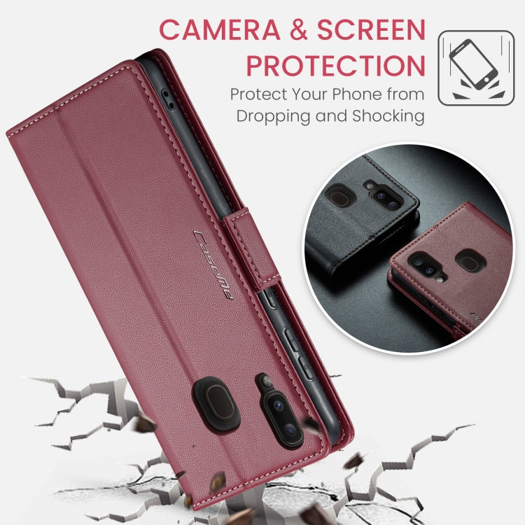 For Samsung Galaxy A40 CaseMe 023 Butterfly Buckle Litchi Texture RFID Anti-theft Leather Phone Case(Wine Red)