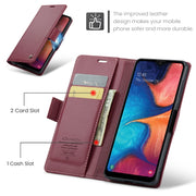 For Samsung Galaxy A40 CaseMe 023 Butterfly Buckle Litchi Texture RFID Anti-theft Leather Phone Case(Wine Red)