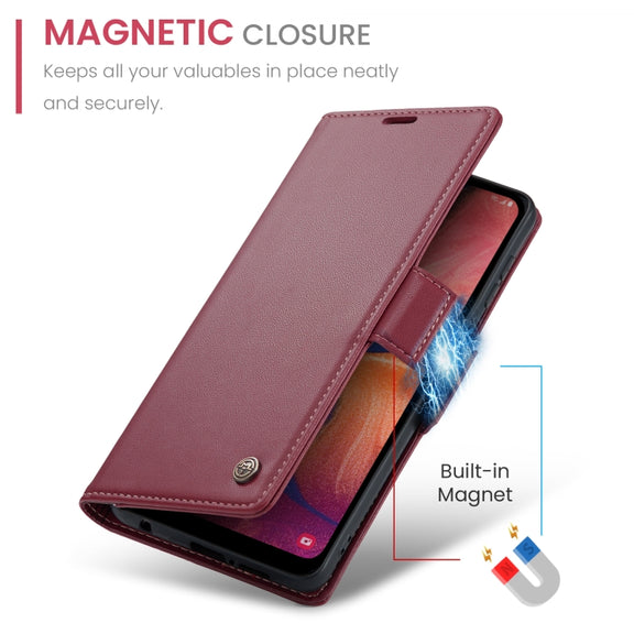 For Samsung Galaxy A40 CaseMe 023 Butterfly Buckle Litchi Texture RFID Anti-theft Leather Phone Case(Wine Red)