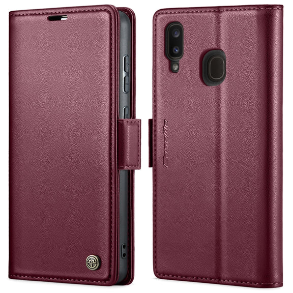 For Samsung Galaxy A40 CaseMe 023 Butterfly Buckle Litchi Texture RFID Anti-theft Leather Phone Case(Wine Red)
