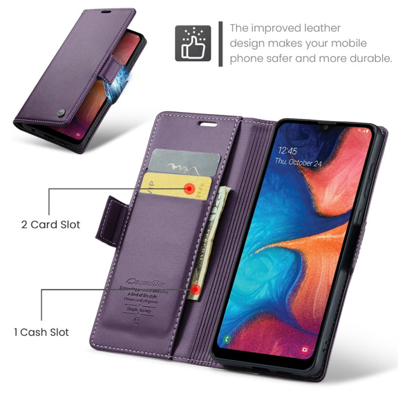 For Samsung Galaxy A40 CaseMe 023 Butterfly Buckle Litchi Texture RFID Anti-theft Leather Phone Case(Pearly Purple)