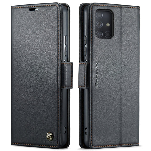 For Samsung Galaxy A71 4G CaseMe 023 Butterfly Buckle Litchi Texture RFID Anti-theft Leather Phone Case(Black)