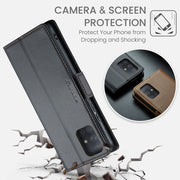 For Samsung Galaxy A71 4G CaseMe 023 Butterfly Buckle Litchi Texture RFID Anti-theft Leather Phone Case(Black)