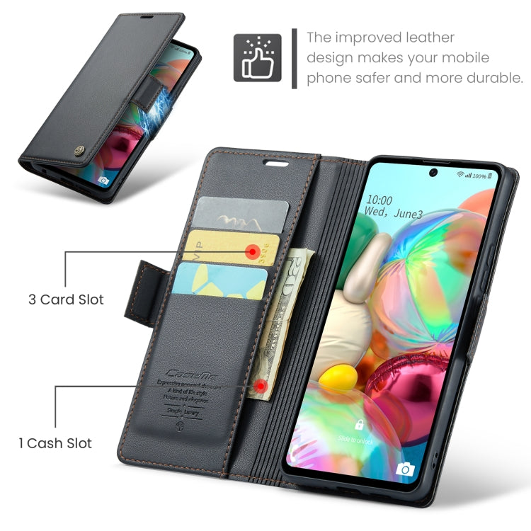 For Samsung Galaxy A71 4G CaseMe 023 Butterfly Buckle Litchi Texture RFID Anti-theft Leather Phone Case(Black)